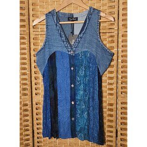 Young Threads Boho Sleeveless Denim Top L NWT